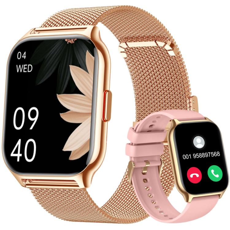 Blood Oxygen / Sleep / Heart Rate Wellness Tracking Smart Watch Square Sports Double Strap Watch(Gold Steel+Silicone Pink) - free shipping - PMC TechLife - Order now!