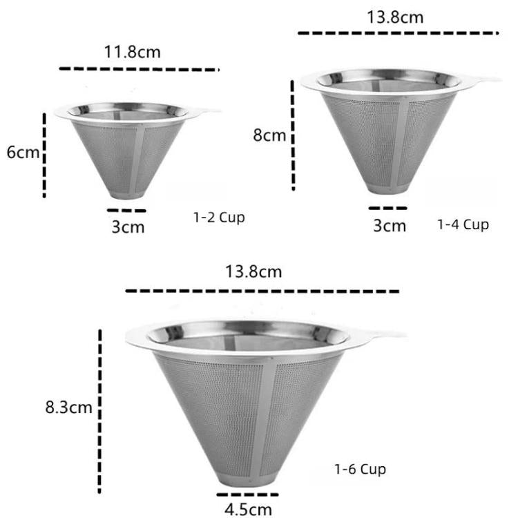 304 Stainless Steel Coffee Filter Reusable Mesh for Pour Over/Drip Coffee Maker, Spec:  2-4 Cups - free shipping - PMC TechLife - Order now!