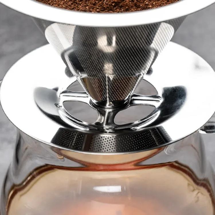 V60 Stainless Steel Coffee Filter with Base for Pour Over Brewing, Spec: 1-3 Cups  300-mesh - free shipping - PMC TechLife - Order now!