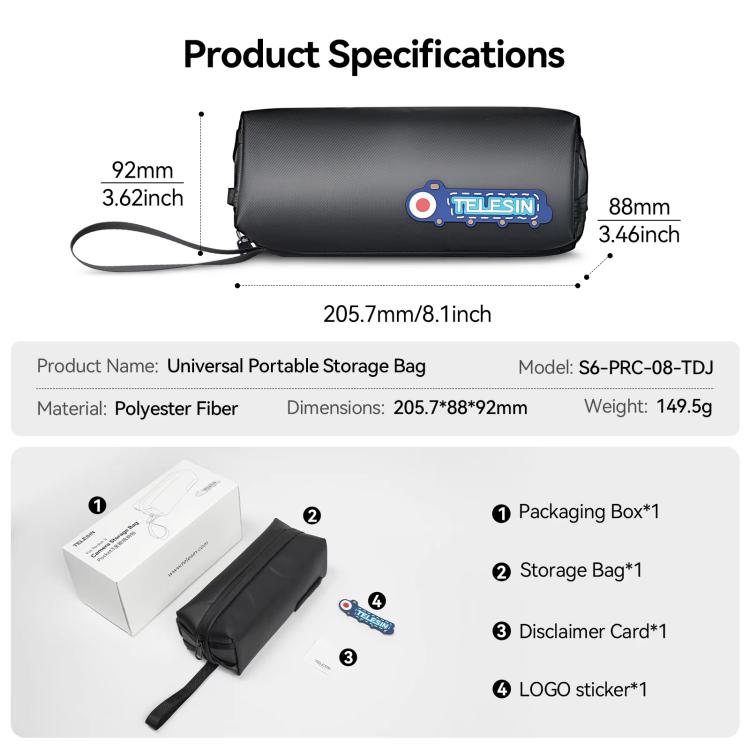 For DJI Osmo Pocket 3 Creator Combo TELESIN Universal Portable Storage Bag Carrying Case(Black) - free shipping - PMC TechLife - Order now!
