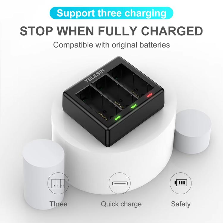 For GoPro HERO13 Black TELESIN 3 Slots Charging Base Action Camera Accessories(Black) - free shipping - PMC TechLife - Order now!