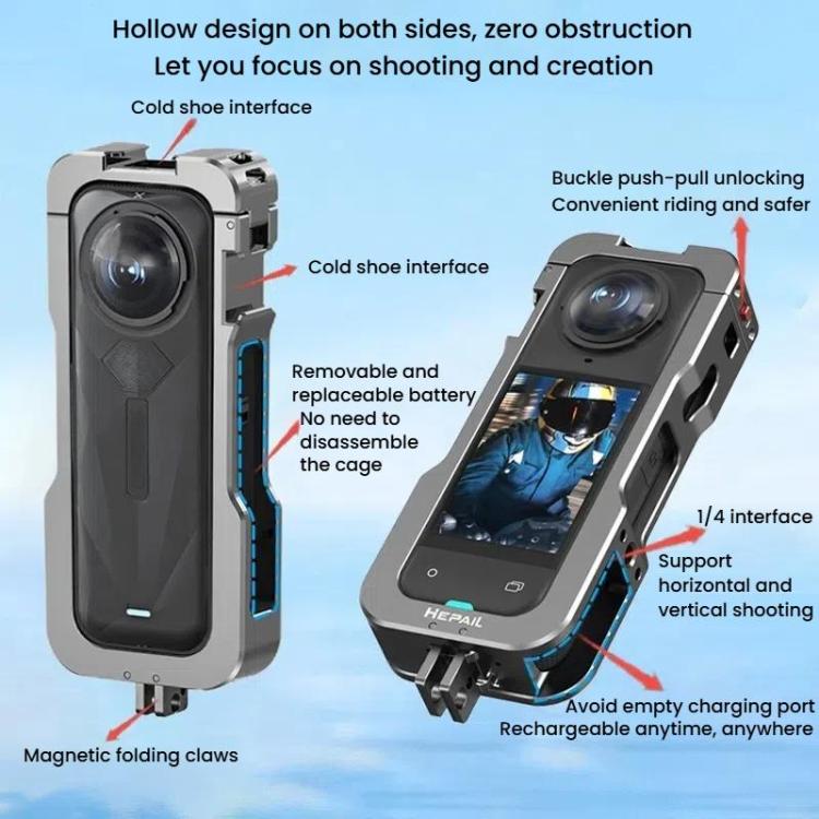 For Insta360 X5 HEPAIL AC-81 Metal Rabbit Cage Extended Protective Frame - free shipping - PMC TechLife - Order now!
