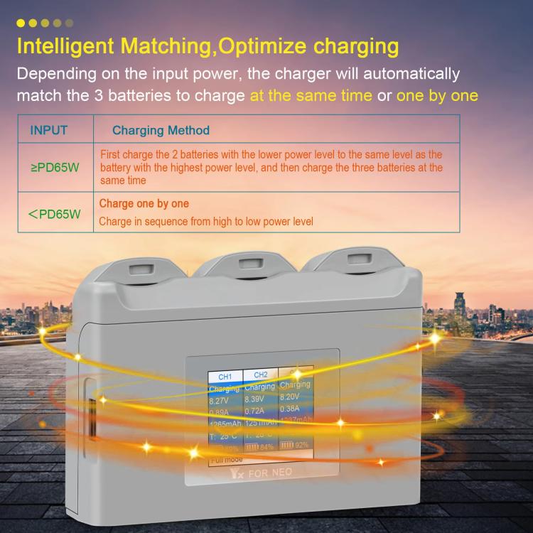 For DJI Neo Battery Charger YX 3-way Color Screen Charger Hub Charging Station - free shipping - PMC TechLife - Order now!