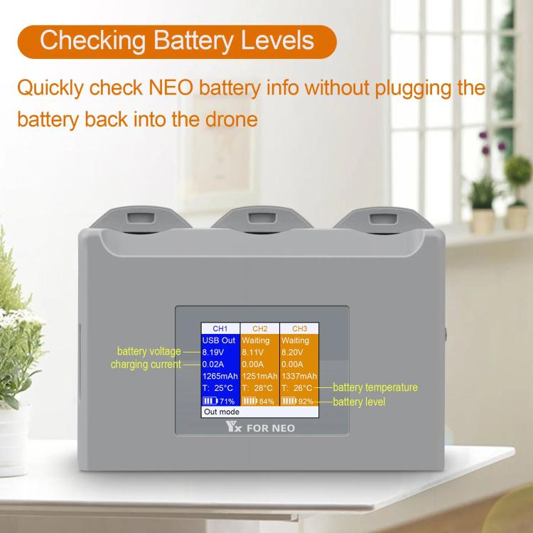 For DJI Neo Battery Charger YX 3-way Color Screen Charger Hub Charging Station - free shipping - PMC TechLife - Order now!