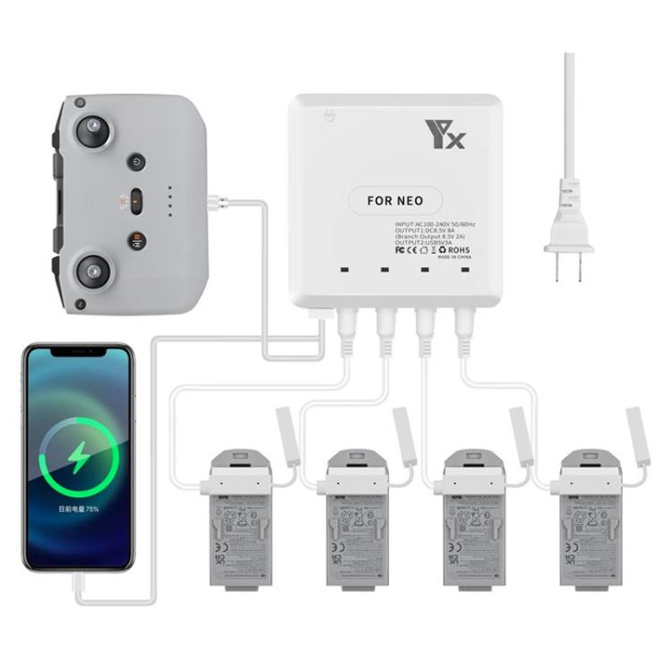 For DJI Neo Drone YX 4-port Battery Charger Charging Hub US Plug - free shipping - PMC TechLife - Order now!