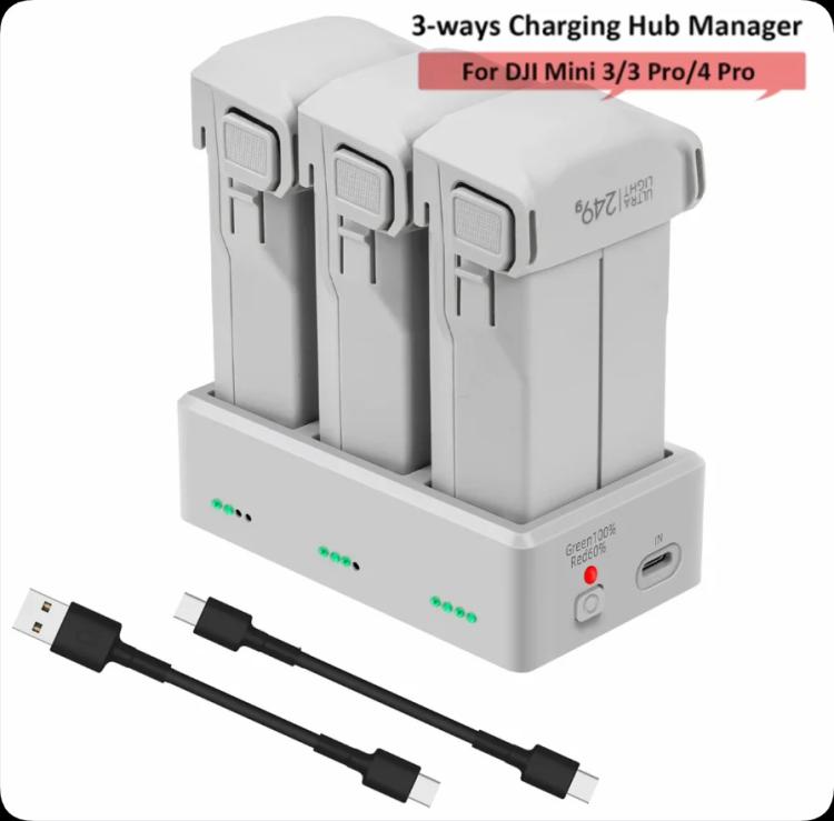 YX 3-Way Battery Charger For DJI Mini 4 Pro/Mini 3/Mini 3 Pro Charging Hub Without Pulg - free shipping - PMC TechLife - Order now!