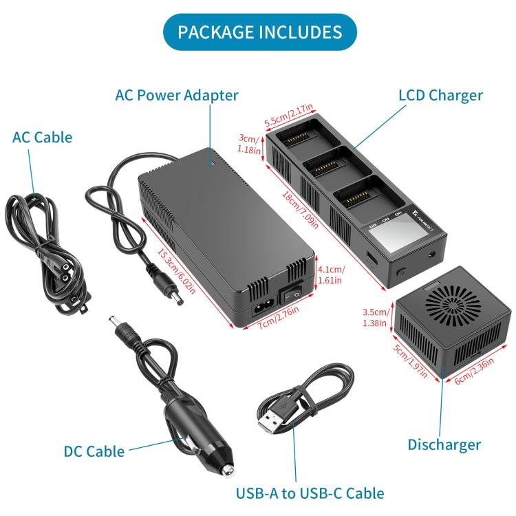 For DJI Mavic 3 YX Battery Charger Discharger Hub 3-in-1 Smart Charging Station With Color Screen EU Plug - free shipping - PMC TechLife - Order now!
