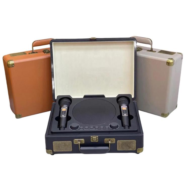 SDRD Wooden Box Karaoke Machine With Wireless Dual Mics All-In-One Speaker System Supports U Disk/TF Card(Gray) - free shipping - PMC TechLife - Order now!