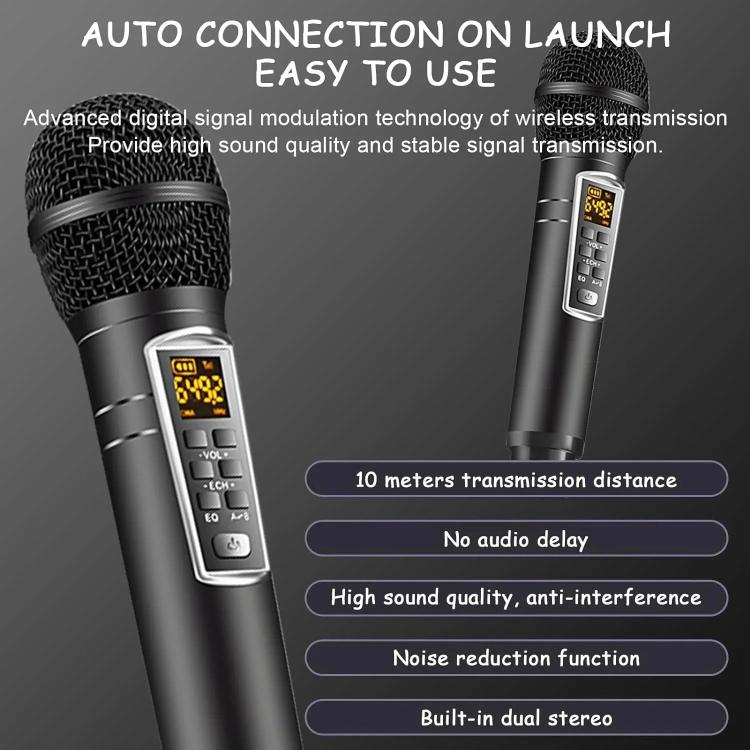 SDRD Wooden Box Karaoke Machine With Wireless Dual Mics All-In-One Speaker System Supports U Disk/TF Card(Gray) - free shipping - PMC TechLife - Order now!