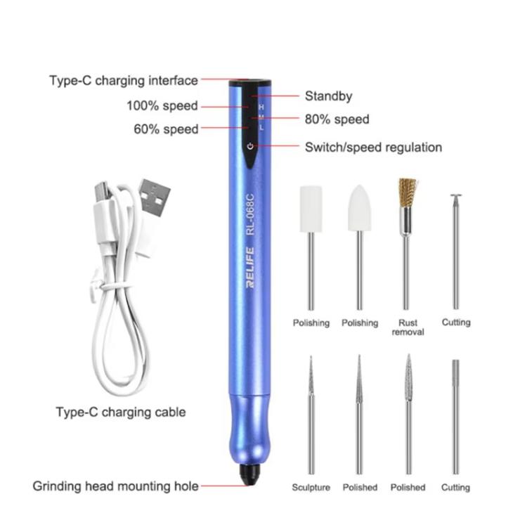 RELIFE RL-068C Smart Rechargeable Grinding Pen Portable Grinding Head Rust Removal Polishing Motherboard Repair Electric Grinder - free shipping - PMC TechLife - Order now!