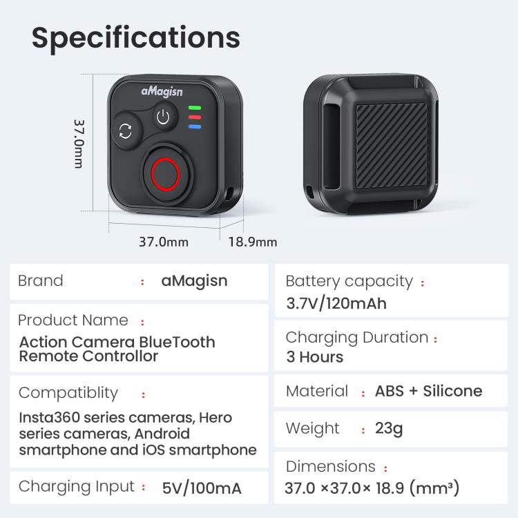 aMagisn Wireless Bluetooth Remote Control for Insta360, GoPro Hero Cameras & Smartphones - 50m Long Range - free shipping - PMC TechLife - Order now!