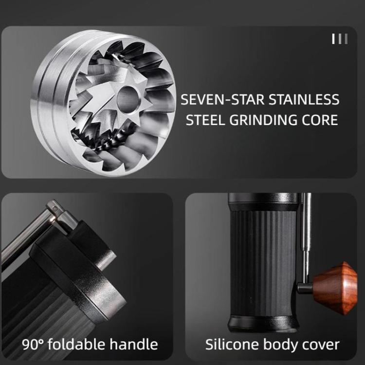 Seven Stars Manual Coffee Grinder CNC Stainless Steel Burr Foldable Hand Crank Mill for Coffee Beans(Black) - free shipping - PMC TechLife - Order now!