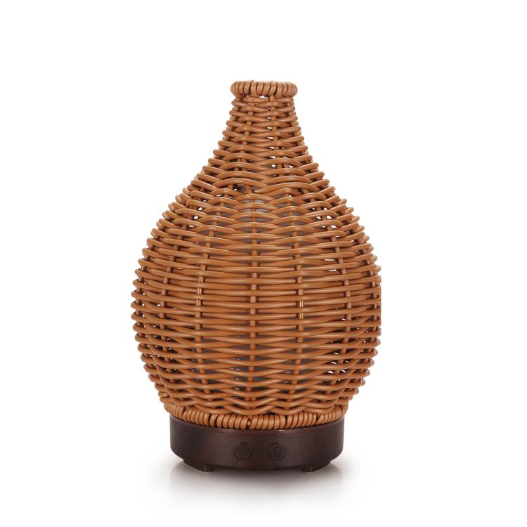 24V EU Plug 100ML Hollow Rattan Ultrasonic Humidifier & Aromatherapy Diffuser with 7-Color LED Lights(Dark Wood Grain) - free shipping - PMC TechLife - Order now!