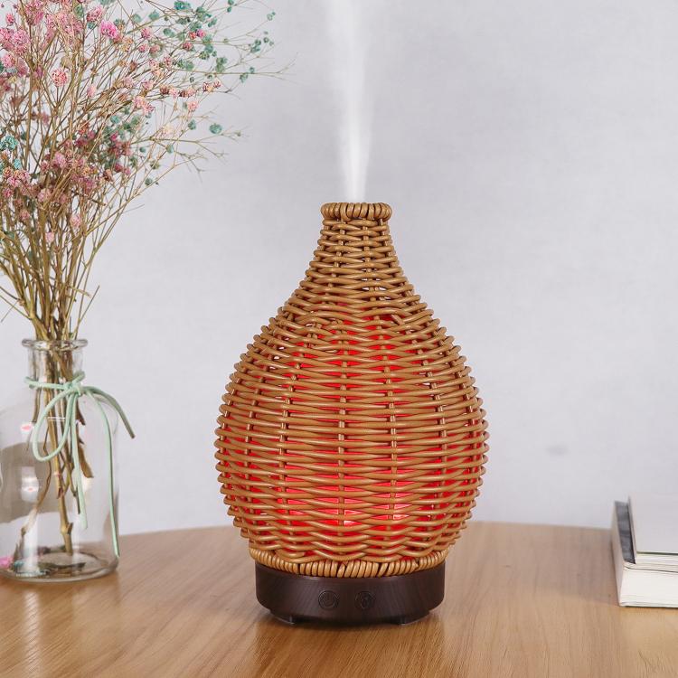 5V USB 100ML Hollow Rattan Ultrasonic Humidifier & Aromatherapy Diffuser with 7-Color LED Lights(Dark Wood Grain) - free shipping - PMC TechLife - Order now!