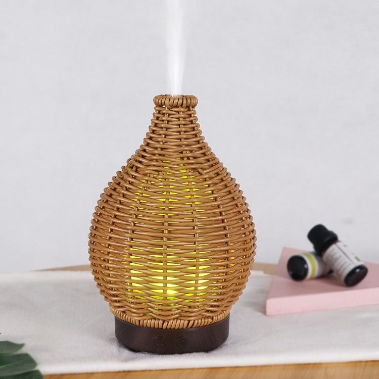 5V USB 100ML Hollow Rattan Ultrasonic Humidifier & Aromatherapy Diffuser with 7-Color LED Lights(Light Wood Grain) - free shipping - PMC TechLife - Order now!