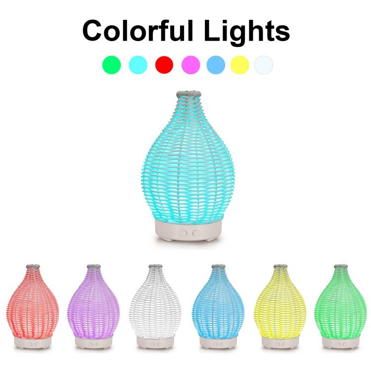 5V USB 100ML Hollow Rattan Ultrasonic Humidifier & Aromatherapy Diffuser with 7-Color LED Lights(White) - free shipping - PMC TechLife - Order now!