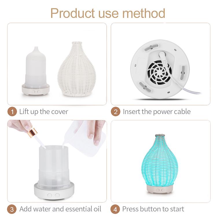 5V USB 100ML Hollow Rattan Ultrasonic Humidifier & Aromatherapy Diffuser with 7-Color LED Lights(White) - free shipping - PMC TechLife - Order now!