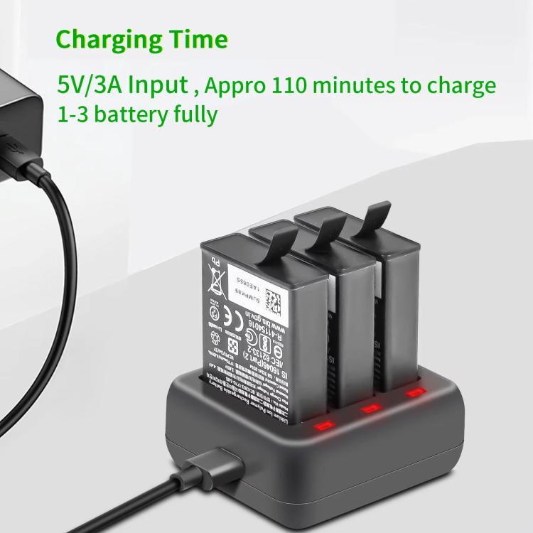 For DJI Osmo Action 4/Action 3 YX 3-Slot Battery Charger Hub Compact Charging Station(Black) - free shipping - PMC TechLife - Order now!