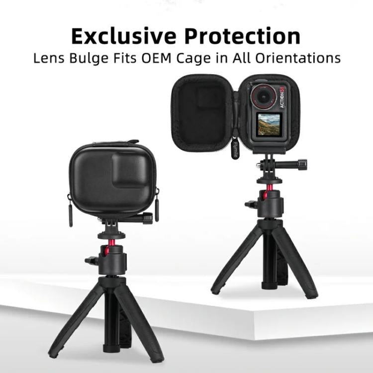 Flymile PU Mini Camera Case with Carabiner For Caged DJI Action 3/4/5 Pro/Insta360 Ace Pro 2/1/GoPro(Black) - free shipping - PMC TechLife - Order now!