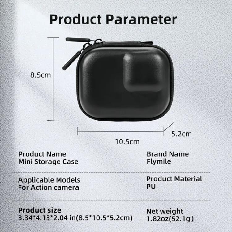 Flymile PU Mini Camera Case with Carabiner For Caged DJI Action 3/4/5 Pro/Insta360 Ace Pro 2/1/GoPro(Black) - free shipping - PMC TechLife - Order now!