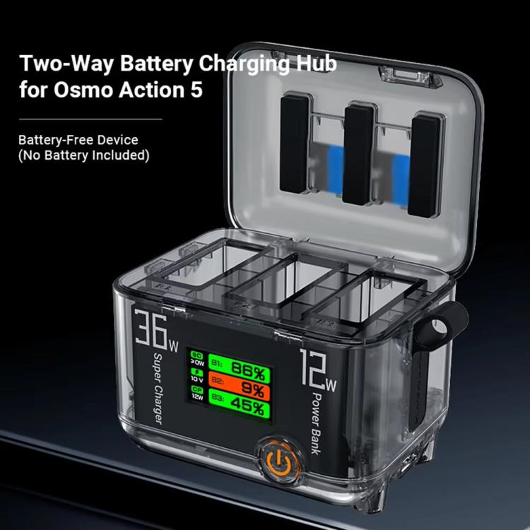 CYNOVA Fast Charging Hub for DJI Osmo 360/Action 5 Pro/4/3 With 1.14 inch TFT LCD Display(Translucent) - free shipping - PMC TechLife - Order now!