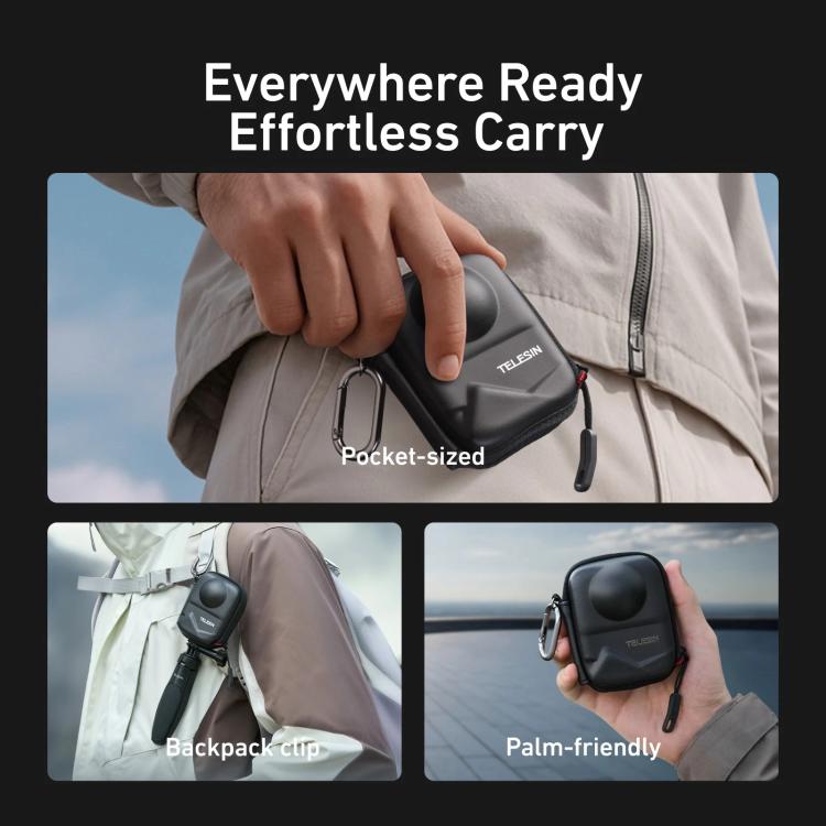 TELESIN Full-Coverage PU Carrying Case for DJI Osmo 360 Camera Protective Pouch with Carabiner Clip - free shipping - PMC TechLife - Order now!
