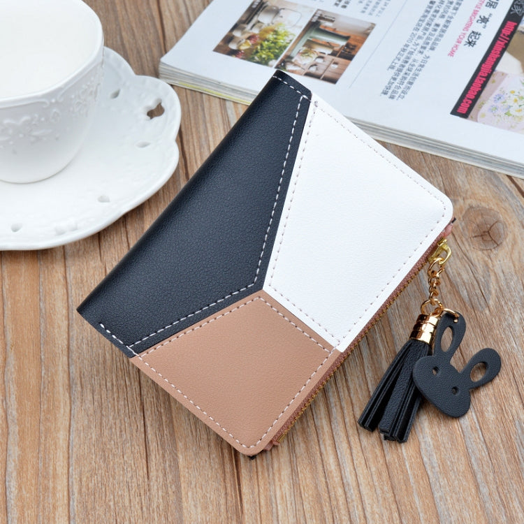 Short Leather Women Zipper Purse Panelled Wallets Trendy Coin Purse(Blue) - Wallets by PMC TechLife | Online Shopping South Africa | PMC TechLife
