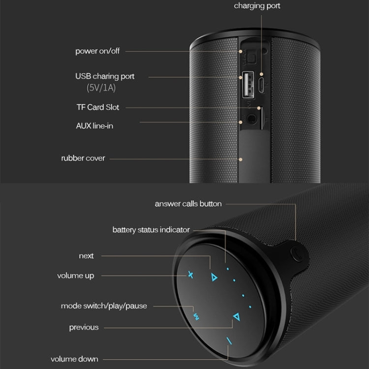 ZEALOT S8 3D Stereo Bluetooth Speaker Wireless Subwoofer Column Portable Touch Control AUX TF Card Playback Handsfree with Mic - free shipping - PMC Jewellery - Order now!