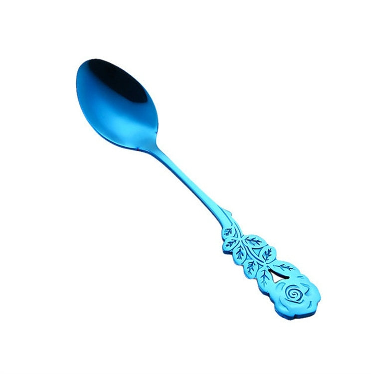 Small Mini Stainless Steel Rose Flower Coffee Spoon Strring Spoon Teaspoon Tea Spoon Dessert Spoon Long Handle Tableware(Blue) - free shipping - PMC TechLife - Order now!