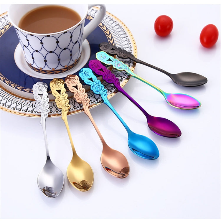 Small Mini Stainless Steel Rose Flower Coffee Spoon Strring Spoon Teaspoon Tea Spoon Dessert Spoon Long Handle Tableware(Titanium Gold) - free shipping - PMC TechLife - Order now!