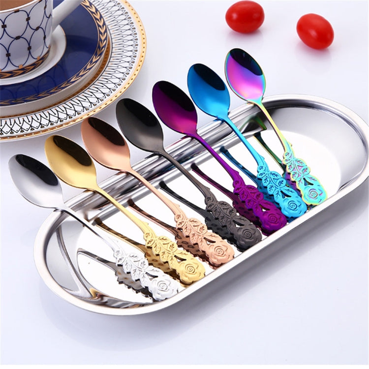 Small Mini Stainless Steel Rose Flower Coffee Spoon Strring Spoon Teaspoon Tea Spoon Dessert Spoon Long Handle Tableware(Purple) - free shipping - PMC TechLife - Order now!
