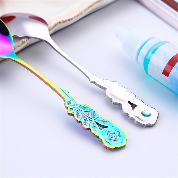 Small Mini Stainless Steel Rose Flower Coffee Spoon Strring Spoon Teaspoon Tea Spoon Dessert Spoon Long Handle Tableware(Purple) - free shipping - PMC TechLife - Order now!