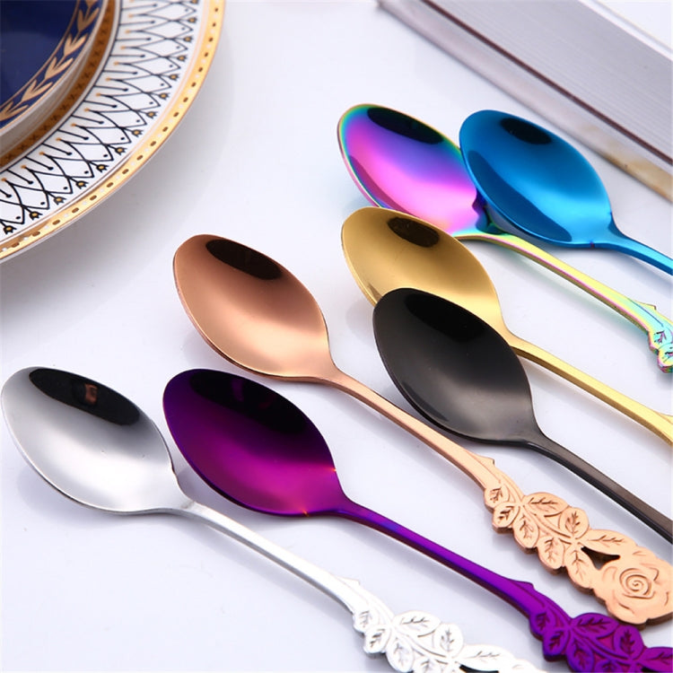 Small Mini Stainless Steel Rose Flower Coffee Spoon Strring Spoon Teaspoon Tea Spoon Dessert Spoon Long Handle Tableware(Silver) - free shipping - PMC TechLife - Order now!
