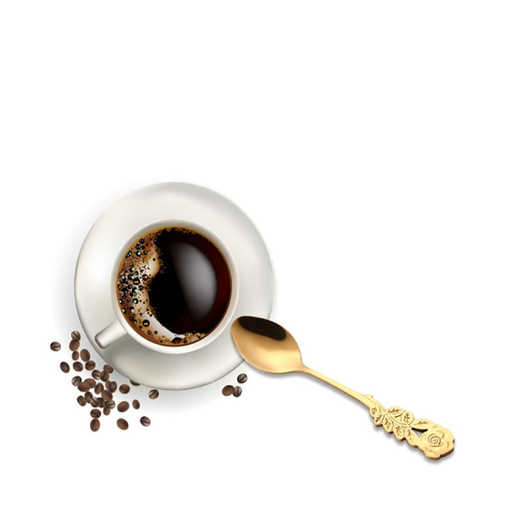 Small Mini Stainless Steel Rose Flower Coffee Spoon Strring Spoon Teaspoon Tea Spoon Dessert Spoon Long Handle Tableware(Silver) - free shipping - PMC TechLife - Order now!