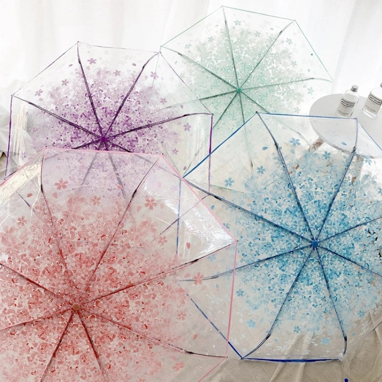 Cherry Blossom Transparent Triple-fold Umbrella Individual Folding Umbrella(Pink) - Umbrellas by PMC TechLife | Online Shopping South Africa | PMC TechLife