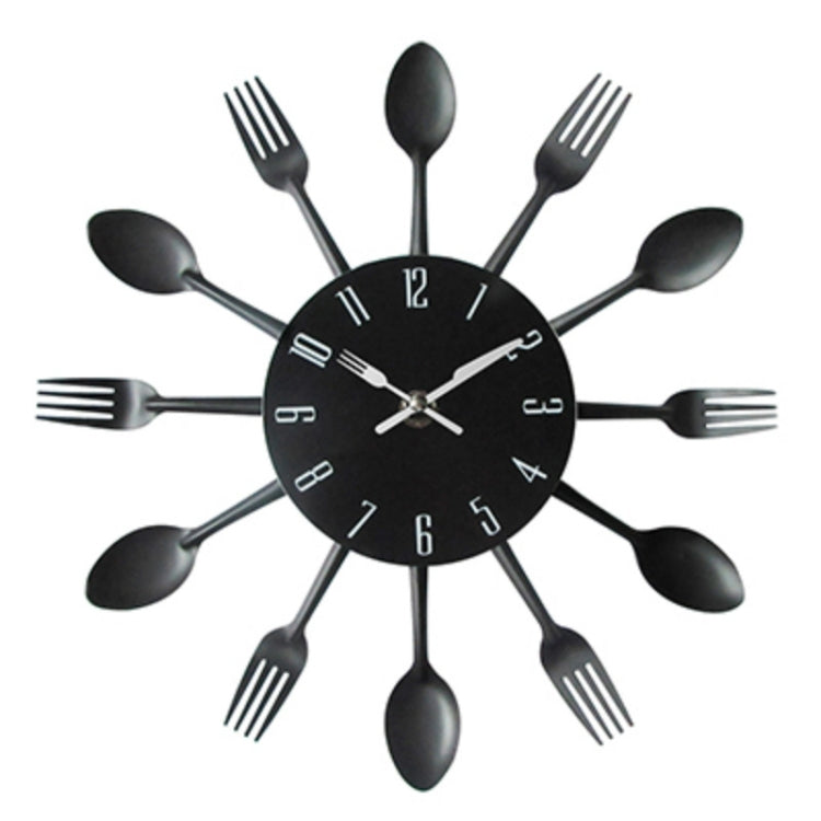 Cutlery Metal Kitchen Wall Clock Spoon Fork Creative Quartz Wall Mounted Clocks Modern Design Decorative Horloge Black - Wall Clock by PMc TechLife | Online Shopping South Africa | PMc TechLife | Buy Now Pay Later Mobicred
