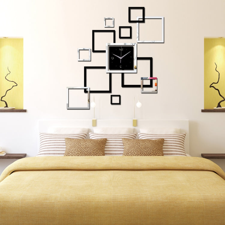 Living Room Wall Clock Creative Clock Acrylic DIY Mirror Wall Stickers Decorative Black Silver Square DIY Clock - Wall Clock by PMC TechLife | Online Shopping South Africa | PMC TechLife