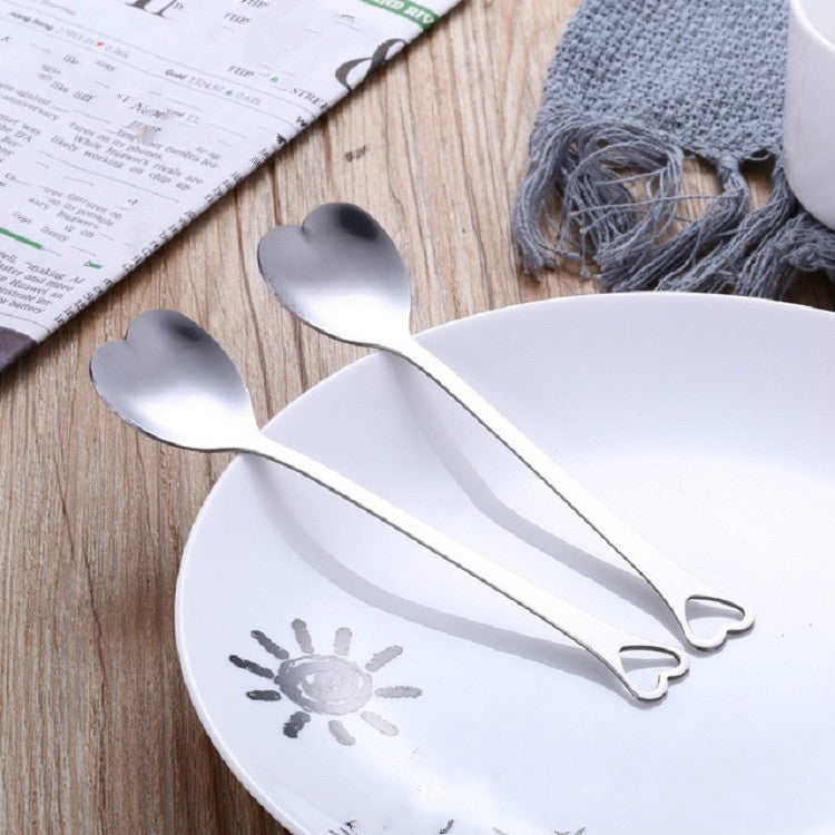 2 PCS Stainless Steel Spoon Portable Metal Coffee Teaspoon Creative Love Heart Shaped Wedding Party Gift Dinnerware, Color:Silver Single Hole Love - free shipping - PMC TechLife - Order now!