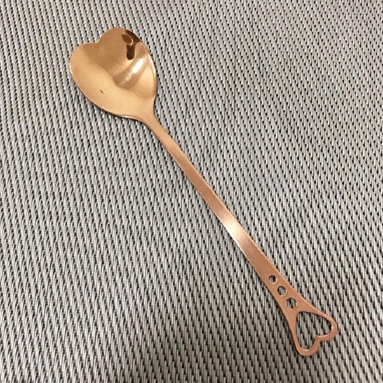 2 PCS Stainless Steel Spoon Portable Metal Coffee Teaspoon Creative Love Heart Shaped Wedding Party Gift Dinnerware, Color:Rose Gold Porous Love - free shipping - PMC TechLife - Order now!