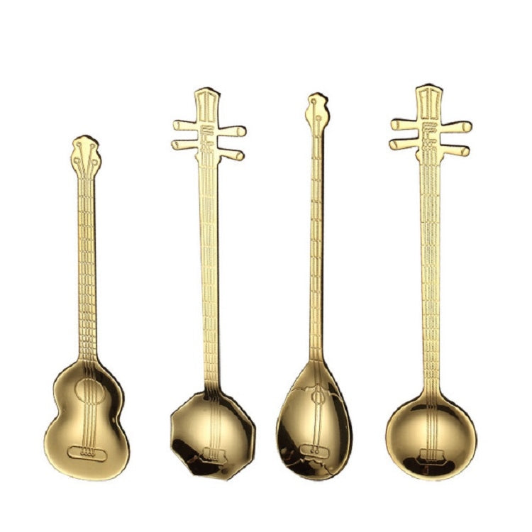 Stainless Steel Coffee Mixing Spoon Creative Musical Instrument Shape Spoon, Style:Yueqin, Color:Silver - free shipping - PMC TechLife - Order now!