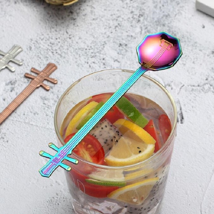 Stainless Steel Coffee Mixing Spoon Creative Musical Instrument Shape Spoon, Style:Lute, Color:Titanium Gold - free shipping - PMC TechLife - Order now!