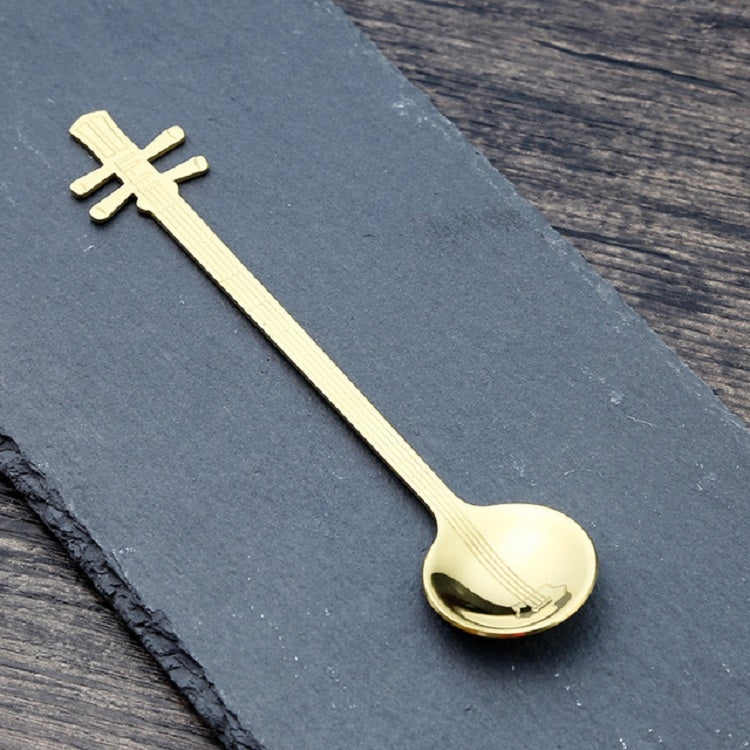 Stainless Steel Coffee Mixing Spoon Creative Musical Instrument Shape Spoon, Style:Yueqin, Color:Titanium Gold - free shipping - PMC TechLife - Order now!