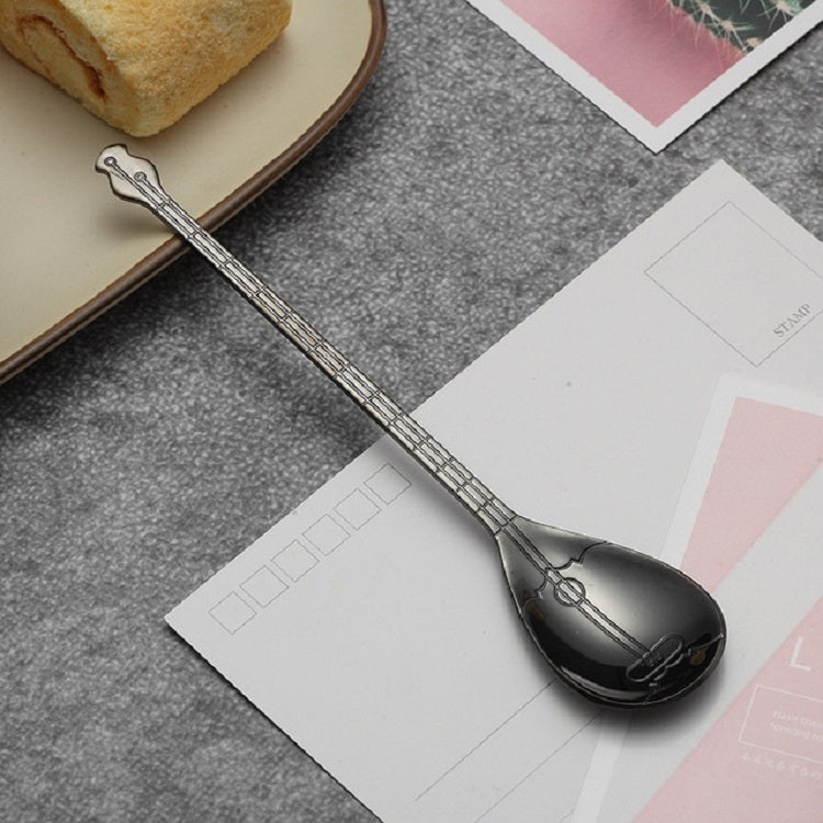 Stainless Steel Coffee Mixing Spoon Creative Musical Instrument Shape Spoon, Style:Lute, Color:Titanium Black - free shipping - PMC TechLife - Order now!