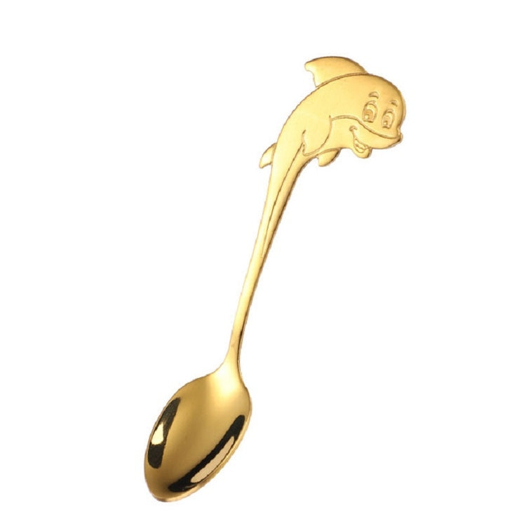 2 PCS Stainless Steel Dolphin Shape Cartoon Coffee Stirring Spoon Ice Cream Spoon Child Feeding Spoon(Gold) - free shipping - PMC TechLife - Order now!