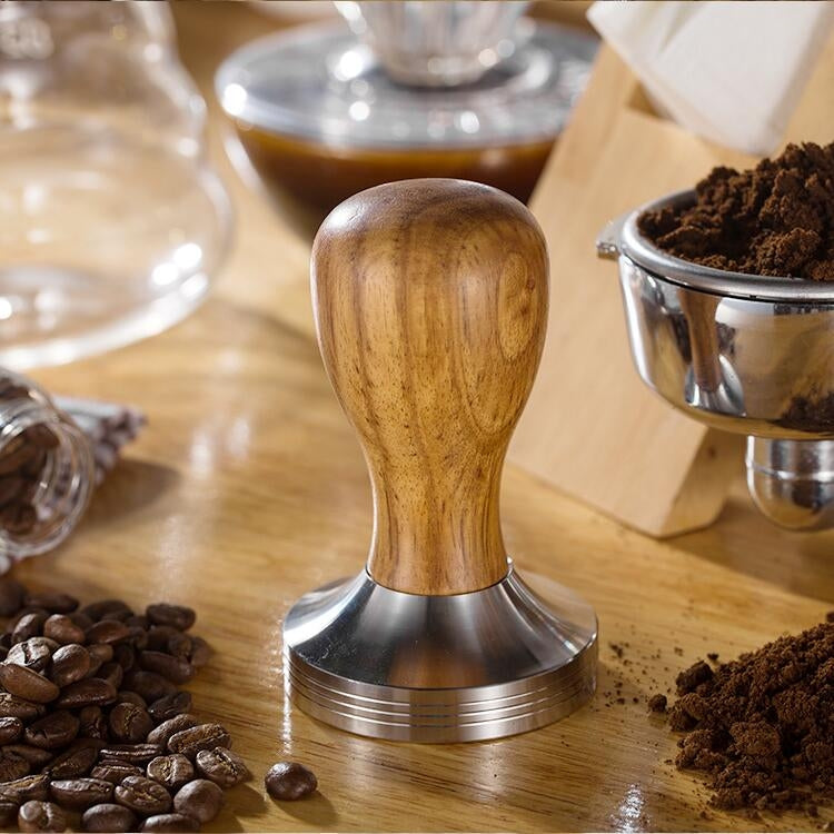 Stainless Steel Solid Wood Handle Integrated Coffee Powder, Specification:57.5mm, Color:Rosewood Handle - free shipping - PMC TechLife - Order now!