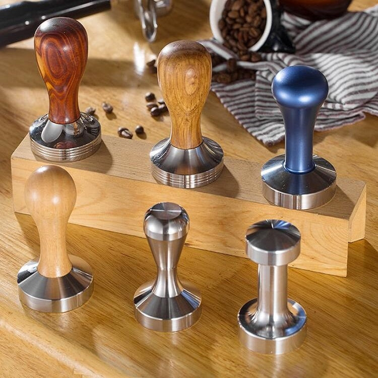 Stainless Steel Solid Wood Handle Integrated Coffee Powder, Specification:57.5mm, Color:Rosewood Handle - free shipping - PMC TechLife - Order now!