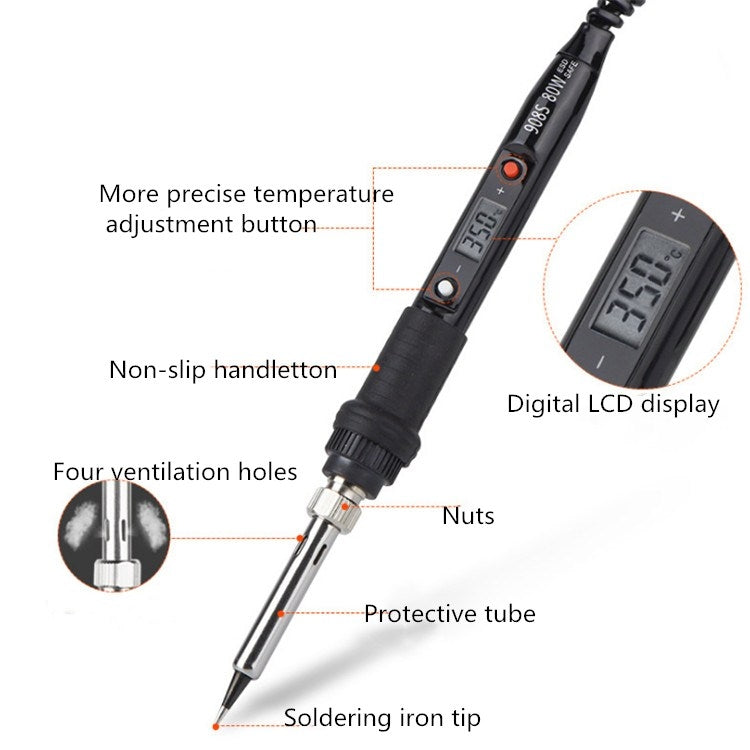 908S 80W LCD Thermostat Soldering Iron Constant Temperature Soldering Iron, Plug Type:US Plug(Red) - Electric Soldering Iron by PMC TechLife | Online Shopping South Africa | PMC TechLife | Buy Now Pay Later Mobicred
