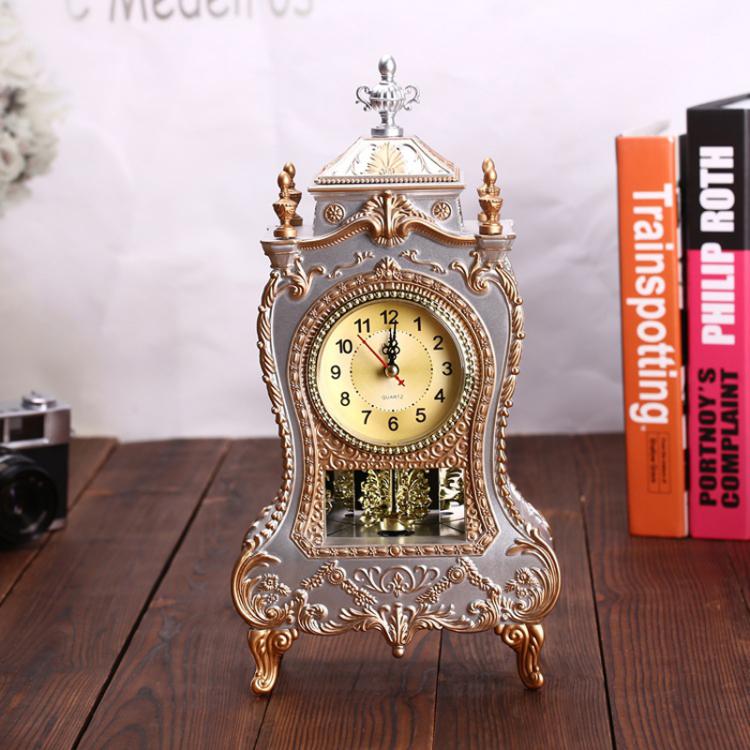 Vintage Clock Classical Royalty Sitting Room TV Cabinet Desk Imperial Furnishing Creative Sit Pendulum Clock(Gray) - free shipping - PMC TechLife - Order now!