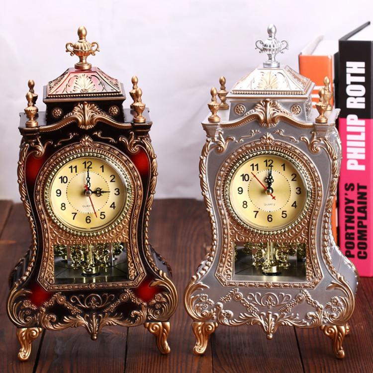 Vintage Clock Classical Royalty Sitting Room TV Cabinet Desk Imperial Furnishing Creative Sit Pendulum Clock(Gray) - free shipping - PMC TechLife - Order now!