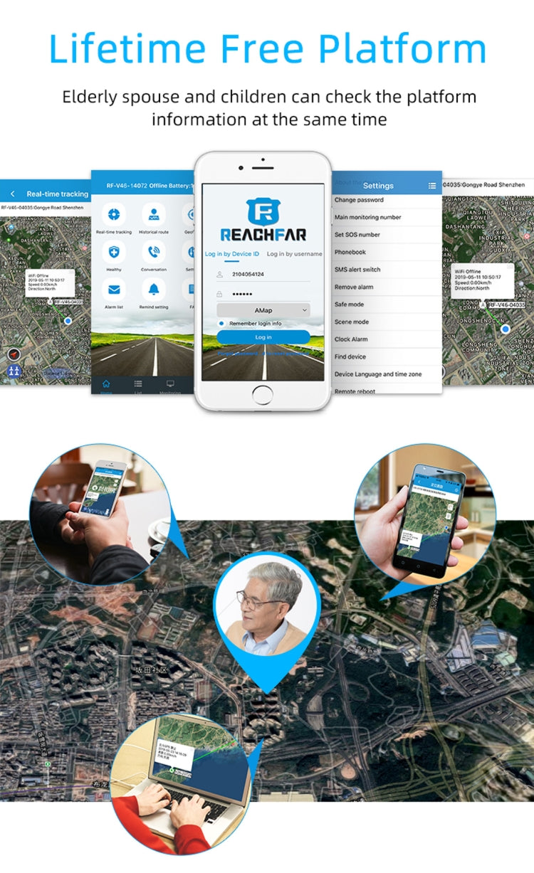 REACHFAR RF-V46-A GPS Smart Tracker WatchBand, Support SOS / Camera / Health Management / 4G LTE / Blood Pressure / Heart Rate, For Asia / Europe / Africa / Australia(Black) - Personal Tracker by PMC TechLife | Online Shopping South Africa | PMC TechLife